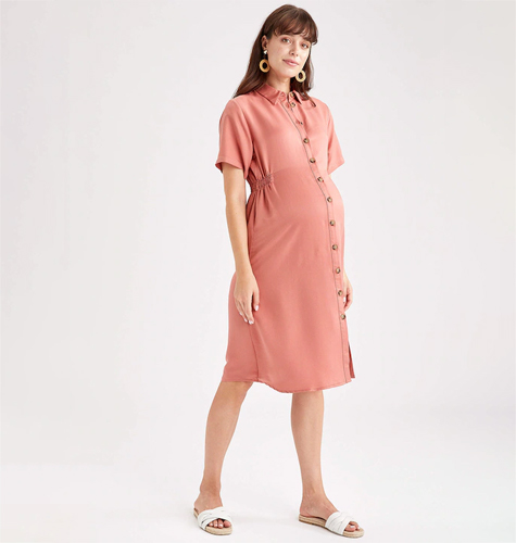 Rose Solid Maternity Shirt Dress